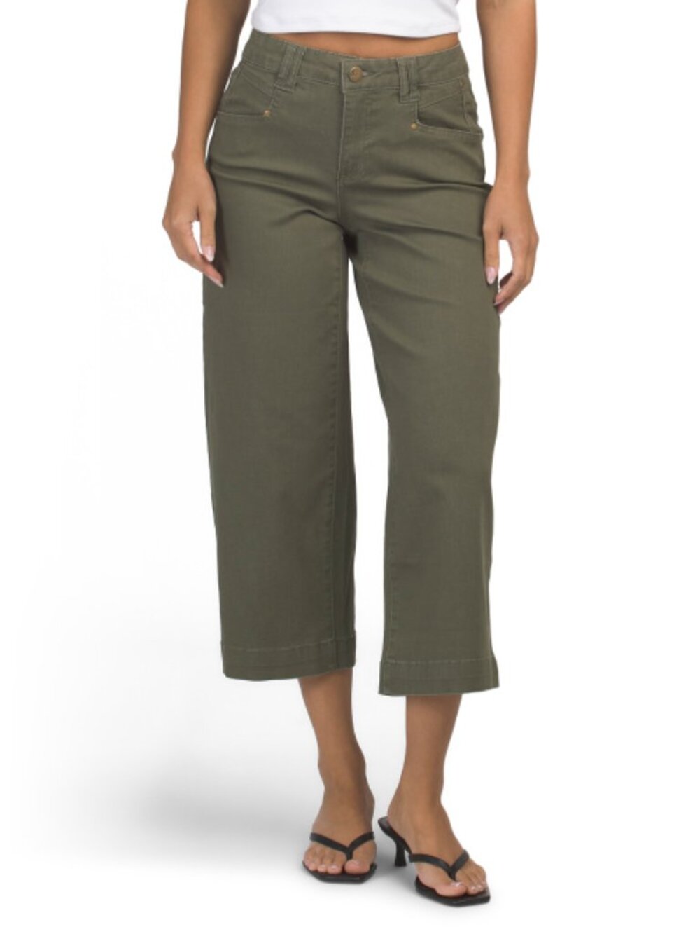 D. JEANS High Rise Twill Cropped Pants With Cut And Sew Pockets